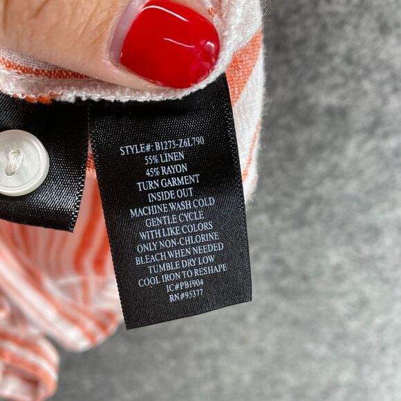 Sanctuary Shirt Women XL White Striped Button Up Collared Linen Short Sleeve - Picture 7 of 10